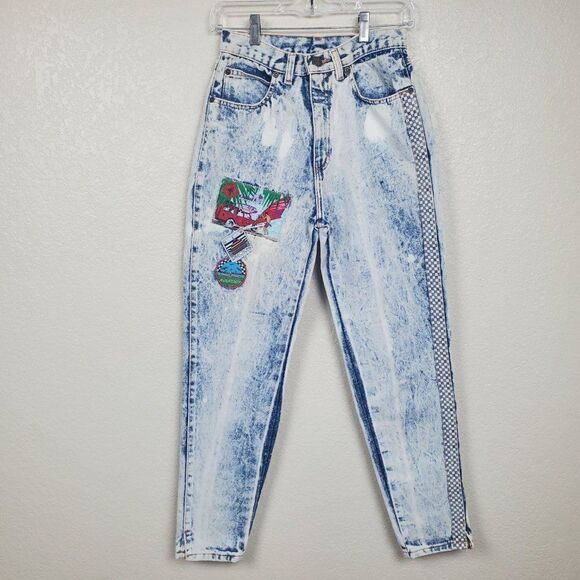 Vintage 90s Zena Acid Washed Bleached Patchwork New Directions Denim Blue Jeans - Picture 16 of 16